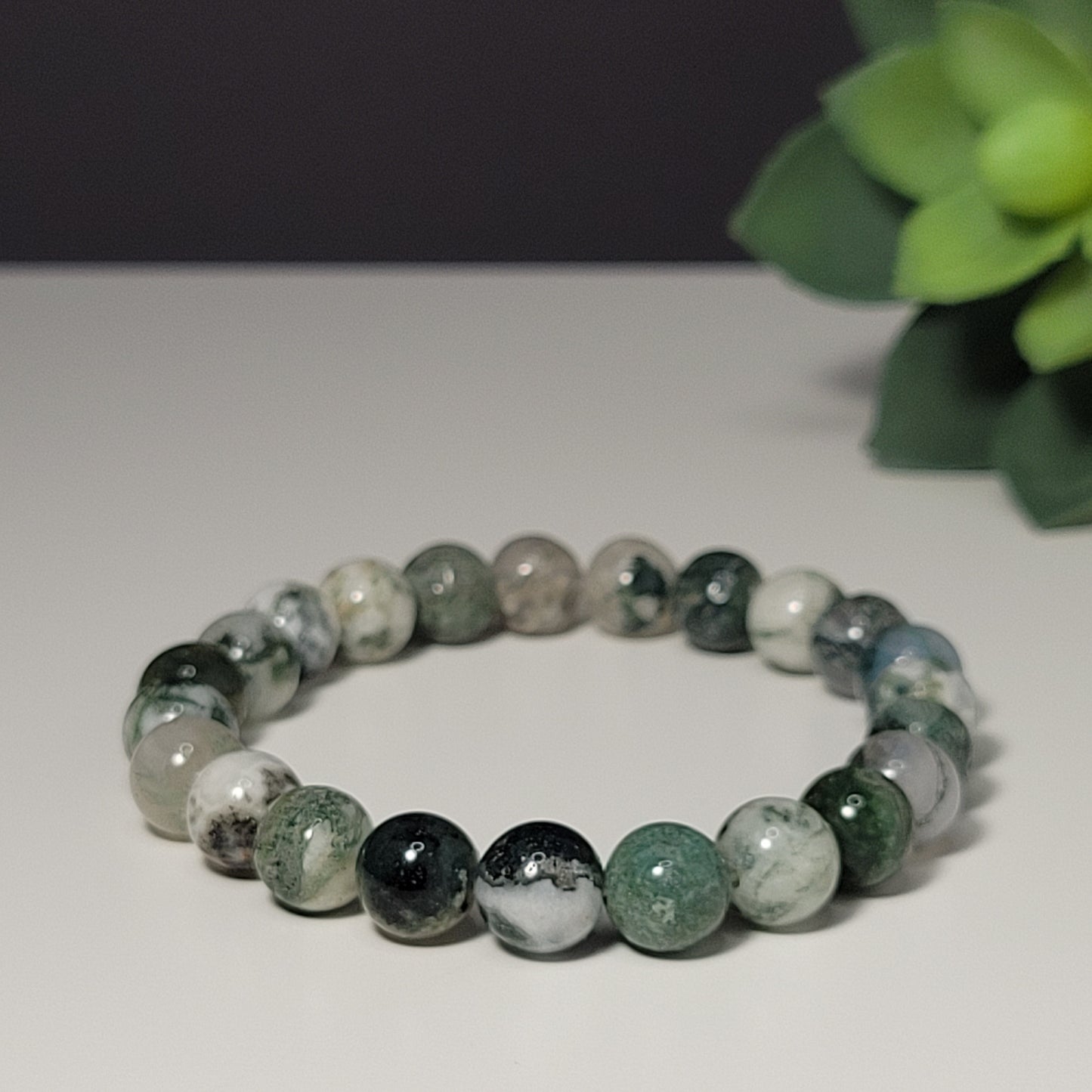 Tree Agate 8mm Gemstone Bracelet - For Tranquility & Courage