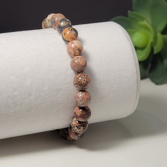 Leopard Skin Jasper 8mm Gemstone Bracelet - For journeying and protection