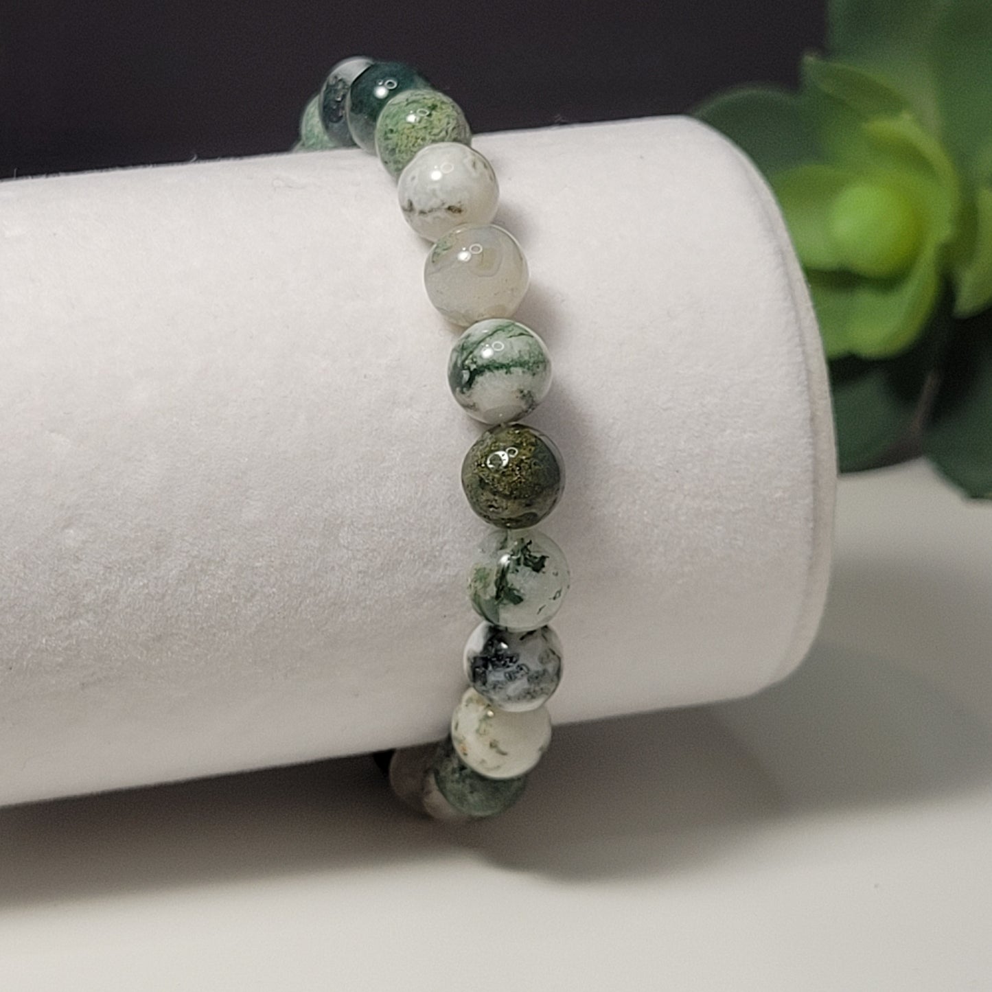 Tree Agate 8mm Gemstone Bracelet - For Tranquility & Courage