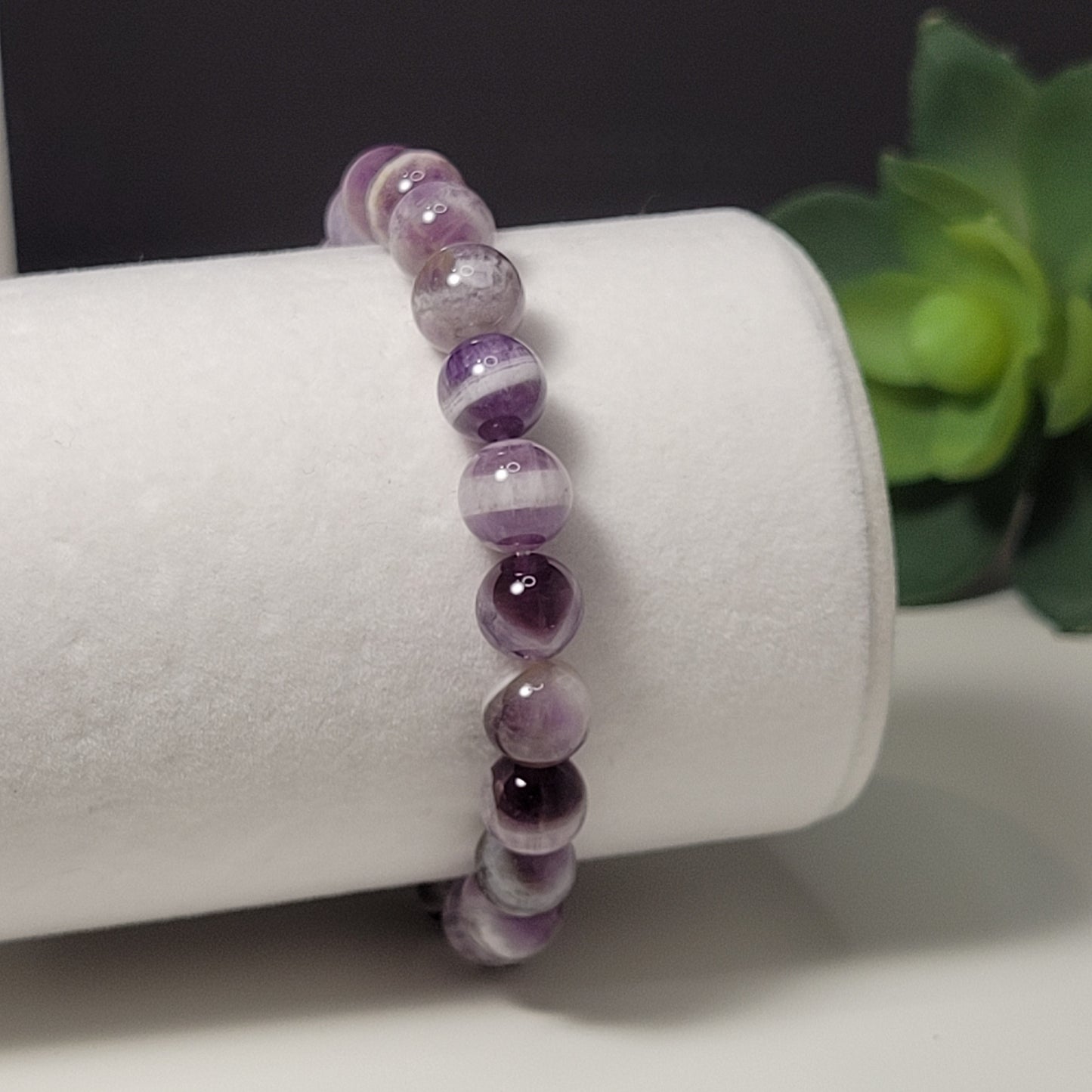 Amethyst Striped 8mm Gemstone Bracelet - For intuition & inner peace