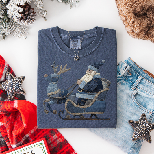Santa & Sleigh Denim Patchwork