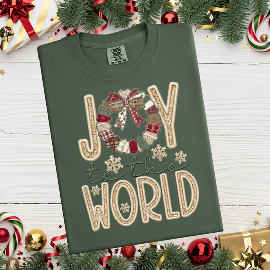 Joy to the World Patchwork w/Faux Embroidery