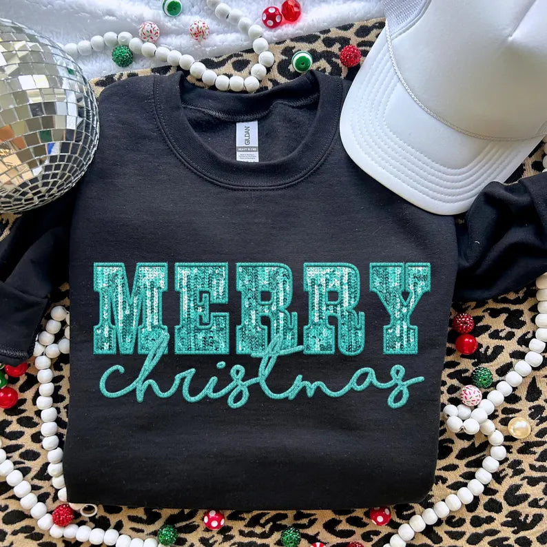 Merry Christmas Faux Embroidery & Sequins