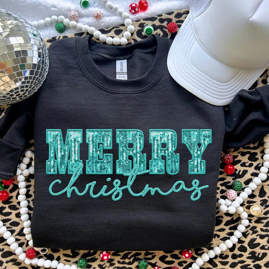 Merry Christmas Faux Embroidery & Sequins