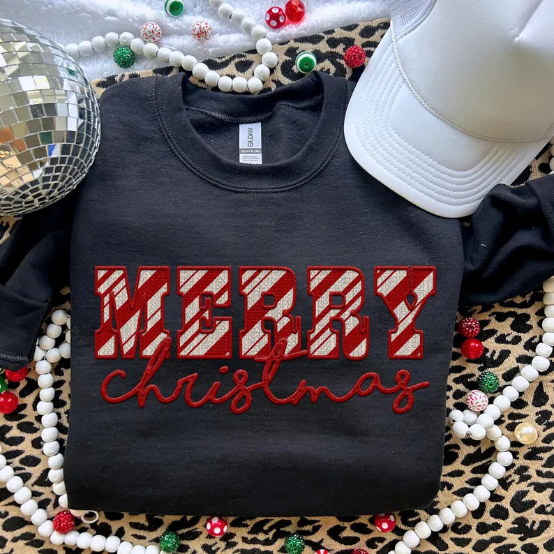 Merry Christmas Faux Embroidery & Sequins