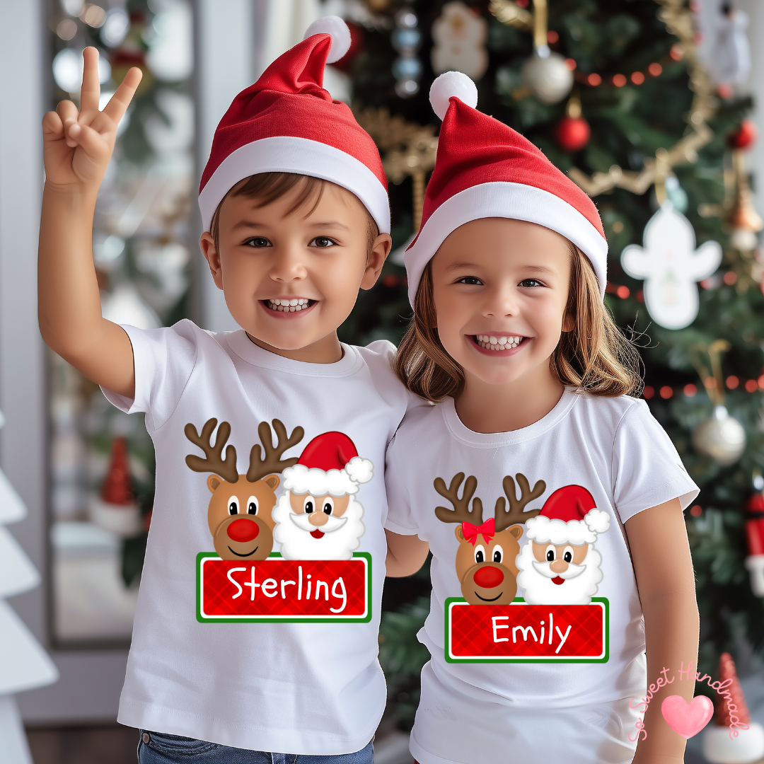 Santa & Reindeer with Kid's Names